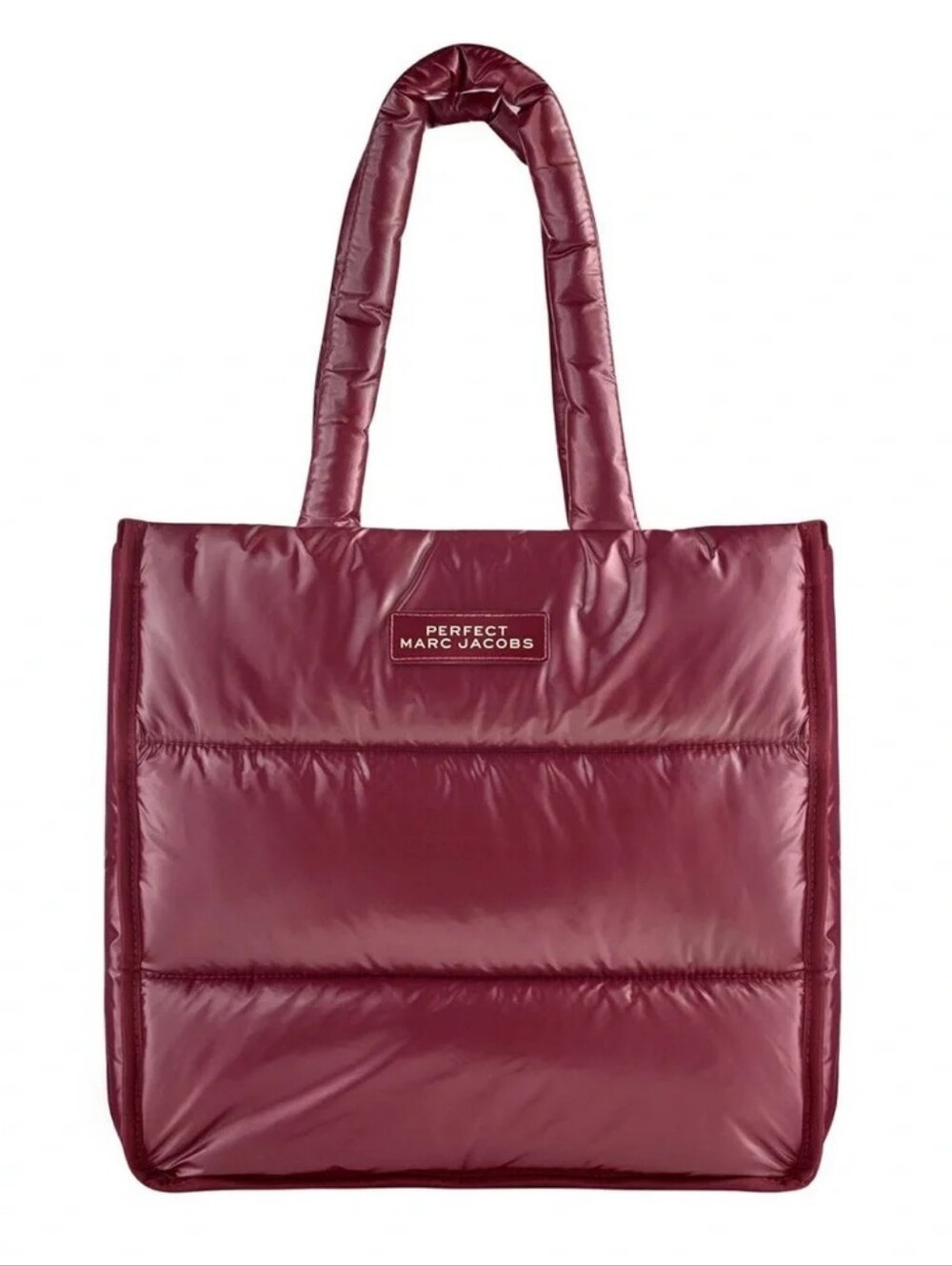 Marc Jacobs Perfect Burgundy Puffer Tote Bag GWP Shiny Nylon Shopping Travel